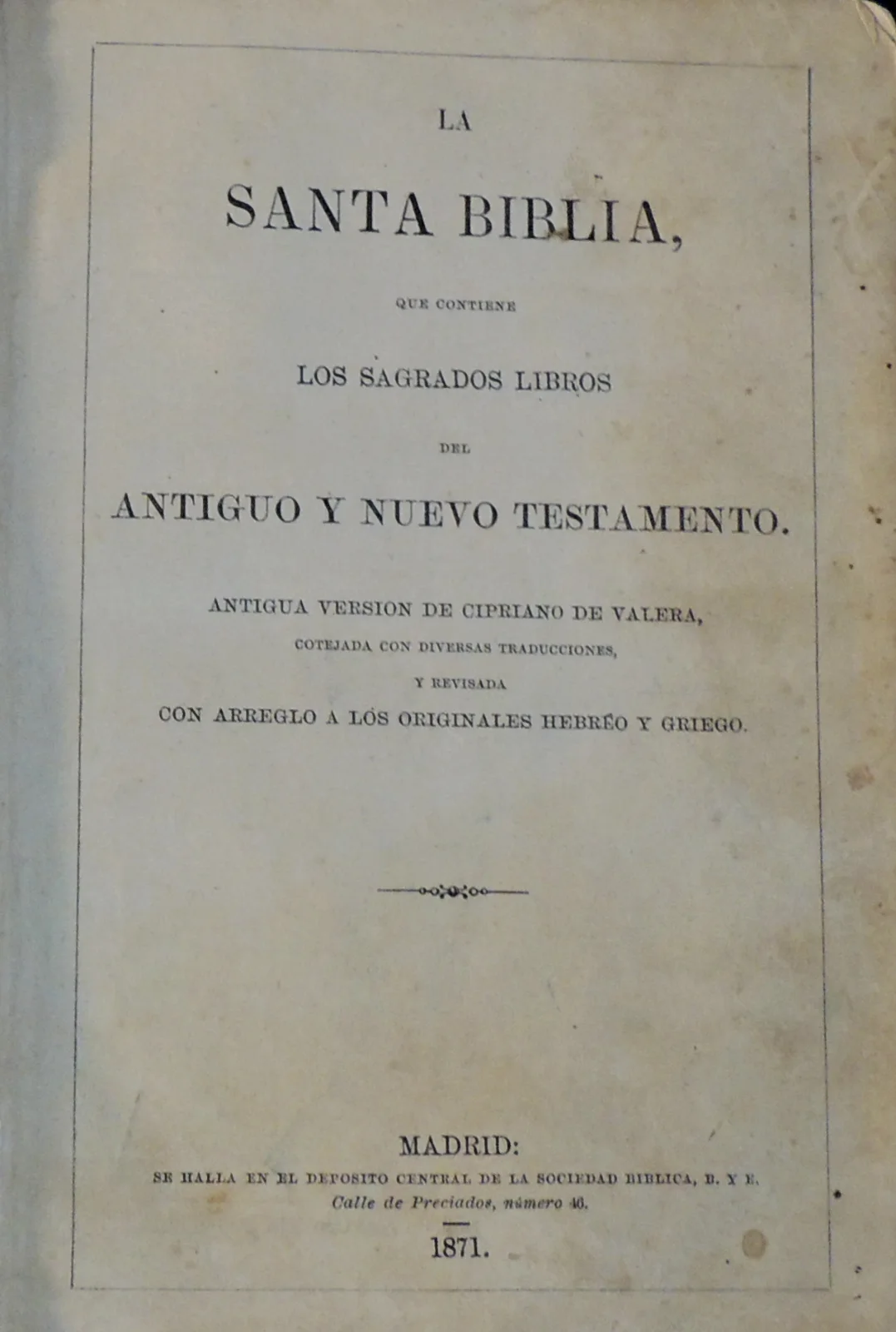 Libro "La Biblia" 1871